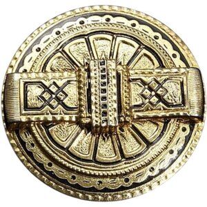 Caroline Stuart Newark NY Art Deco Style Gold-Tone 1.5" Round Pin Brooch
